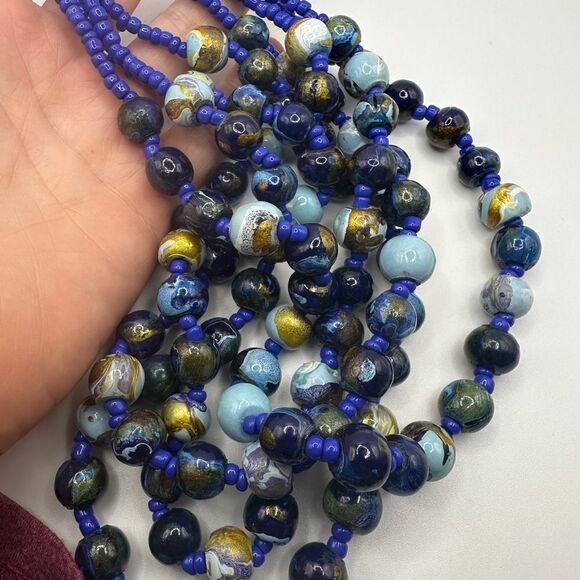 The coolest hand painted beaded, multi strand and seed bead necklace ever! - Picture 2 of 7